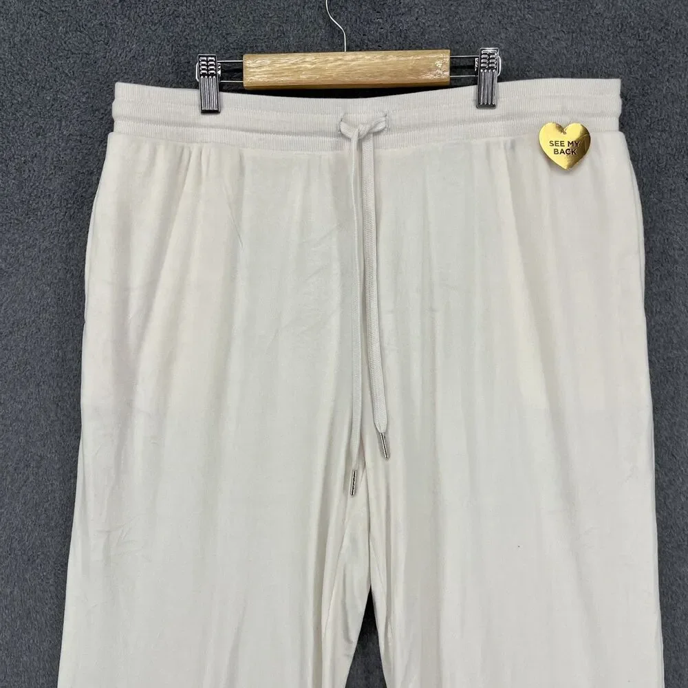 Juicy Couture Pants Women XL Beige Velour Sleepwear Rhinestone Lounge Y2K pocket